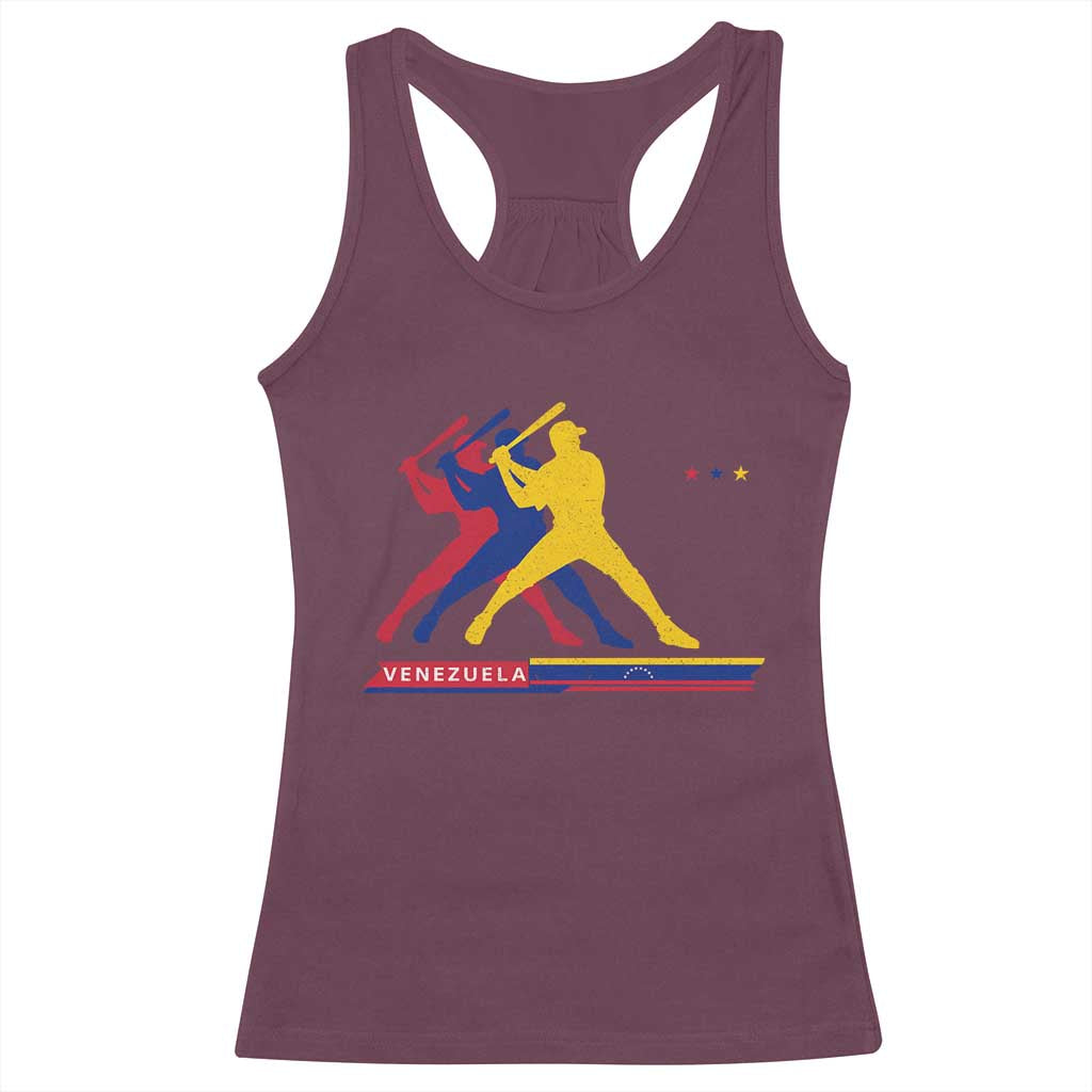 Baseball Venezuela Sport Fan Venezuelan Flag Batter Player Racerback Tank Top TS11 Maroon Print Your Wear