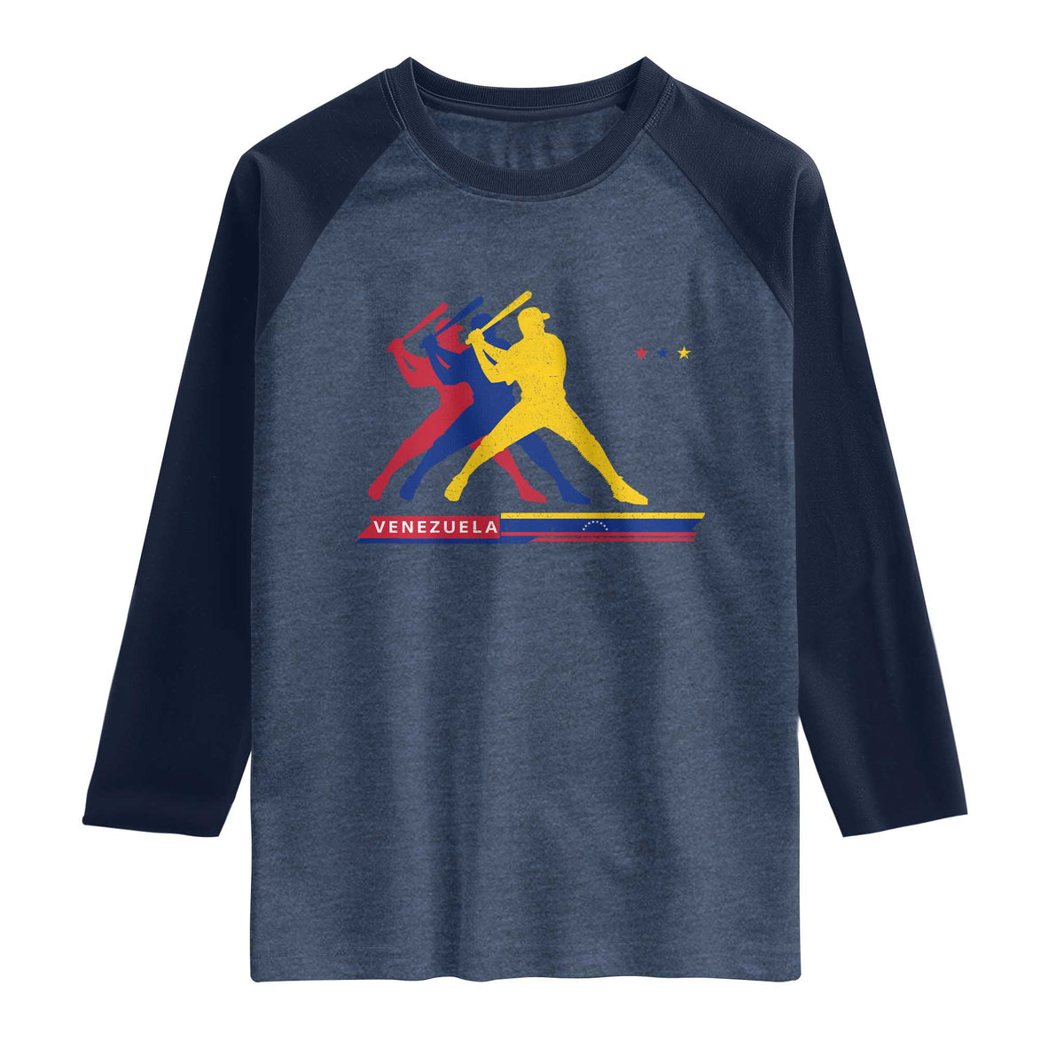 Baseball Venezuela Sport Fan Venezuelan Flag Batter Player Raglan Shirt TS11 Heather Denim Navy Print Your Wear