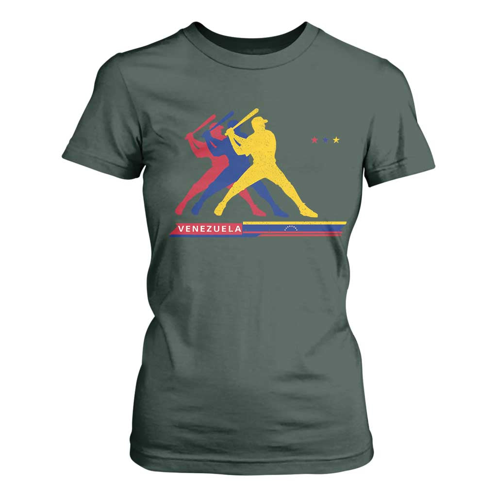 Baseball Venezuela Sport Fan Venezuelan Flag Batter Player T Shirt For Women TS11 Dark Forest Green Print Your Wear