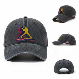 Baseball Venezuela Sport Fan Venezuelan Flag Batter Player Washed Cotton Baseball Cap TS11 Washed Cap Universal Fit Dark Gray Print Your Wear