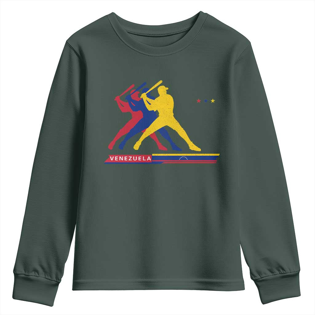 Baseball Venezuela Sport Fan Venezuelan Flag Batter Player Youth Sweatshirt TS11 Dark Forest Green Print Your Wear