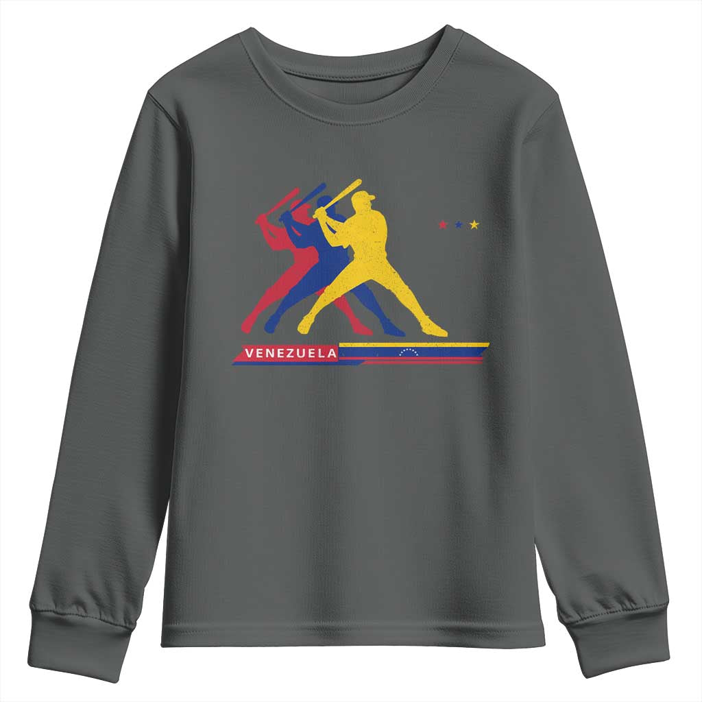 Baseball Venezuela Sport Fan Venezuelan Flag Batter Player Youth Sweatshirt TS11 Dark Heather Print Your Wear