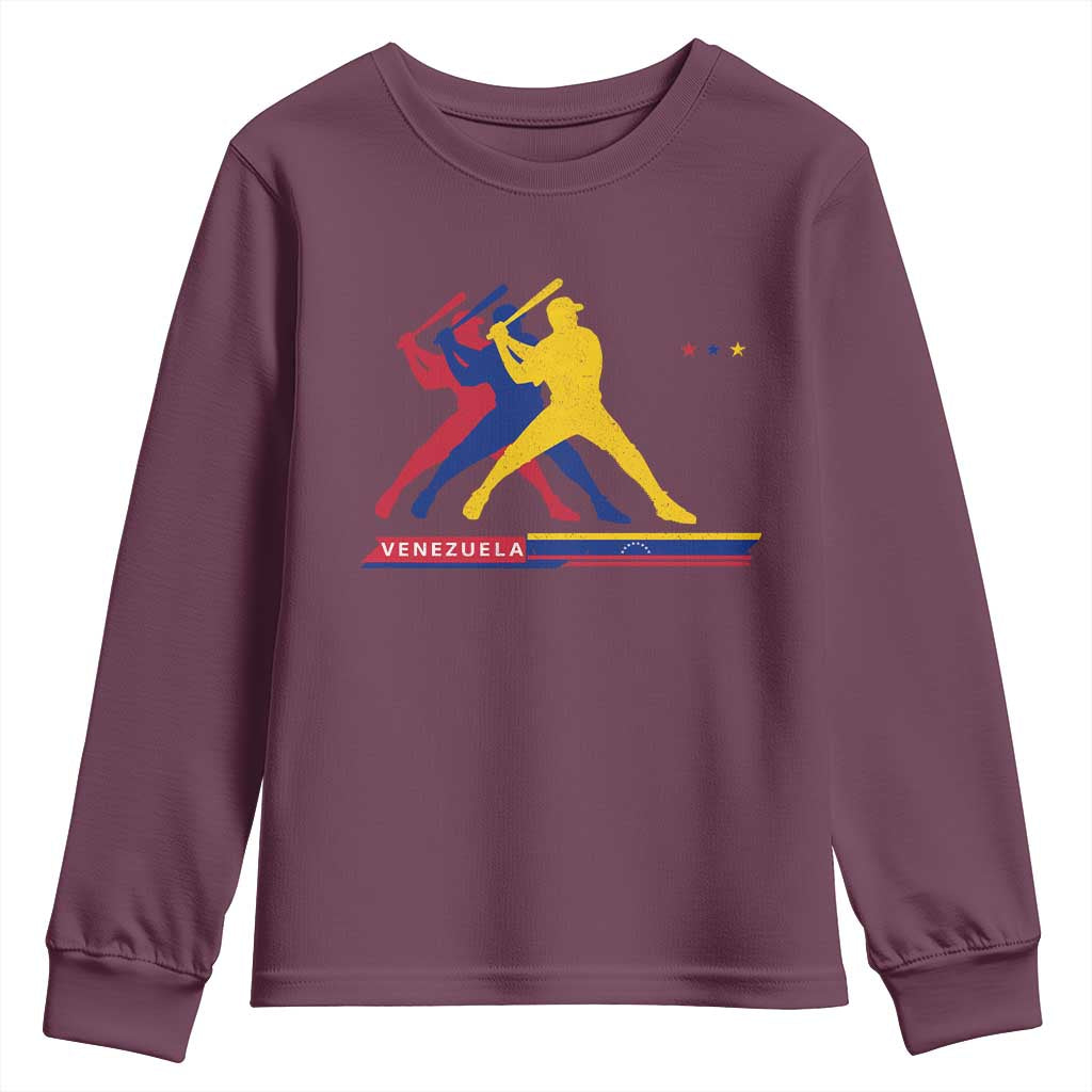 Baseball Venezuela Sport Fan Venezuelan Flag Batter Player Youth Sweatshirt TS11 Maroon Print Your Wear