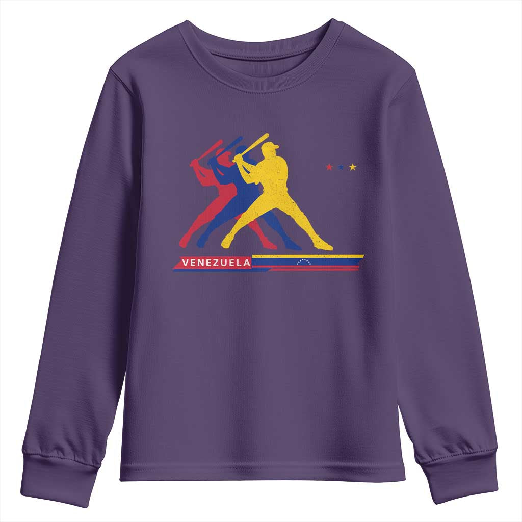 Baseball Venezuela Sport Fan Venezuelan Flag Batter Player Youth Sweatshirt TS11 Purple Print Your Wear