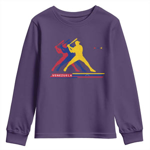 Baseball Venezuela Sport Fan Venezuelan Flag Batter Player Youth Sweatshirt TS11 Purple Print Your Wear