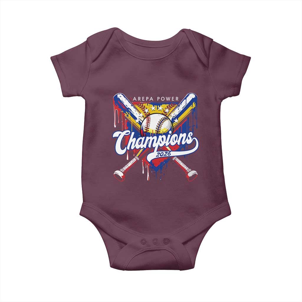 Venezuela Champions 2026 Baby Onesie Baseball Lover Home Plate Drip TS11 Maroon Print Your Wear