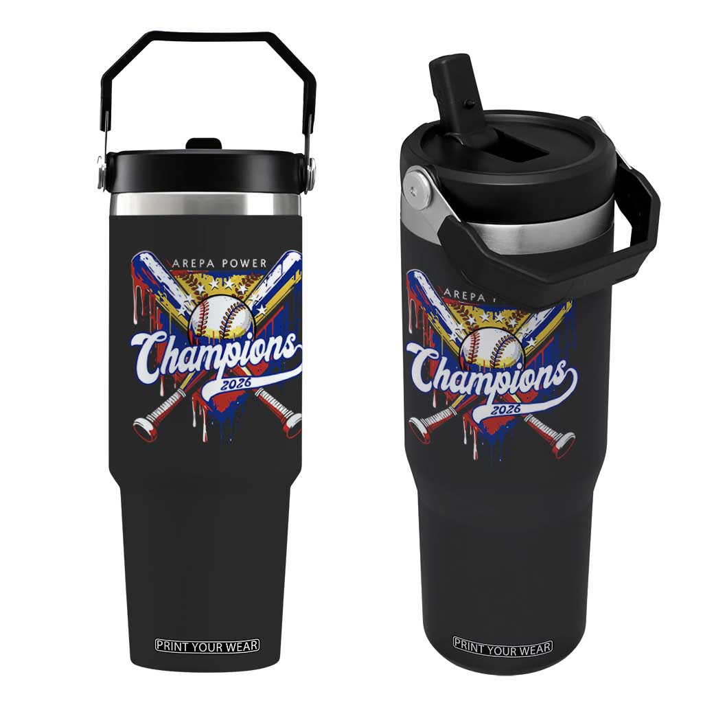Venezuela Champions 2026 Flip Straw Tumbler Baseball Lover Home Plate Drip TS11 One Size: 30 oz Black Print Your Wear