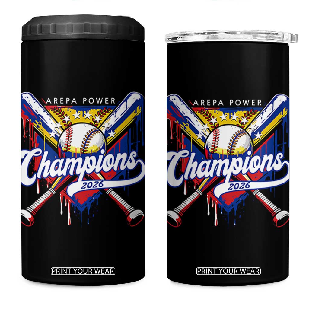Venezuela Champions 2026 4 in 1 Can Cooler Tumbler Baseball Lover Home Plate Drip TS11 One Size: 16 oz Black Print Your Wear