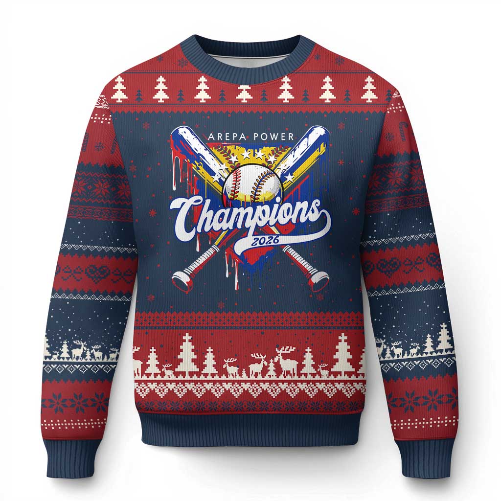 Venezuela Champions 2026 Ugly Christmas Sweater Baseball Lover Home Plate Drip TS11 Navy Red Print Your Wear