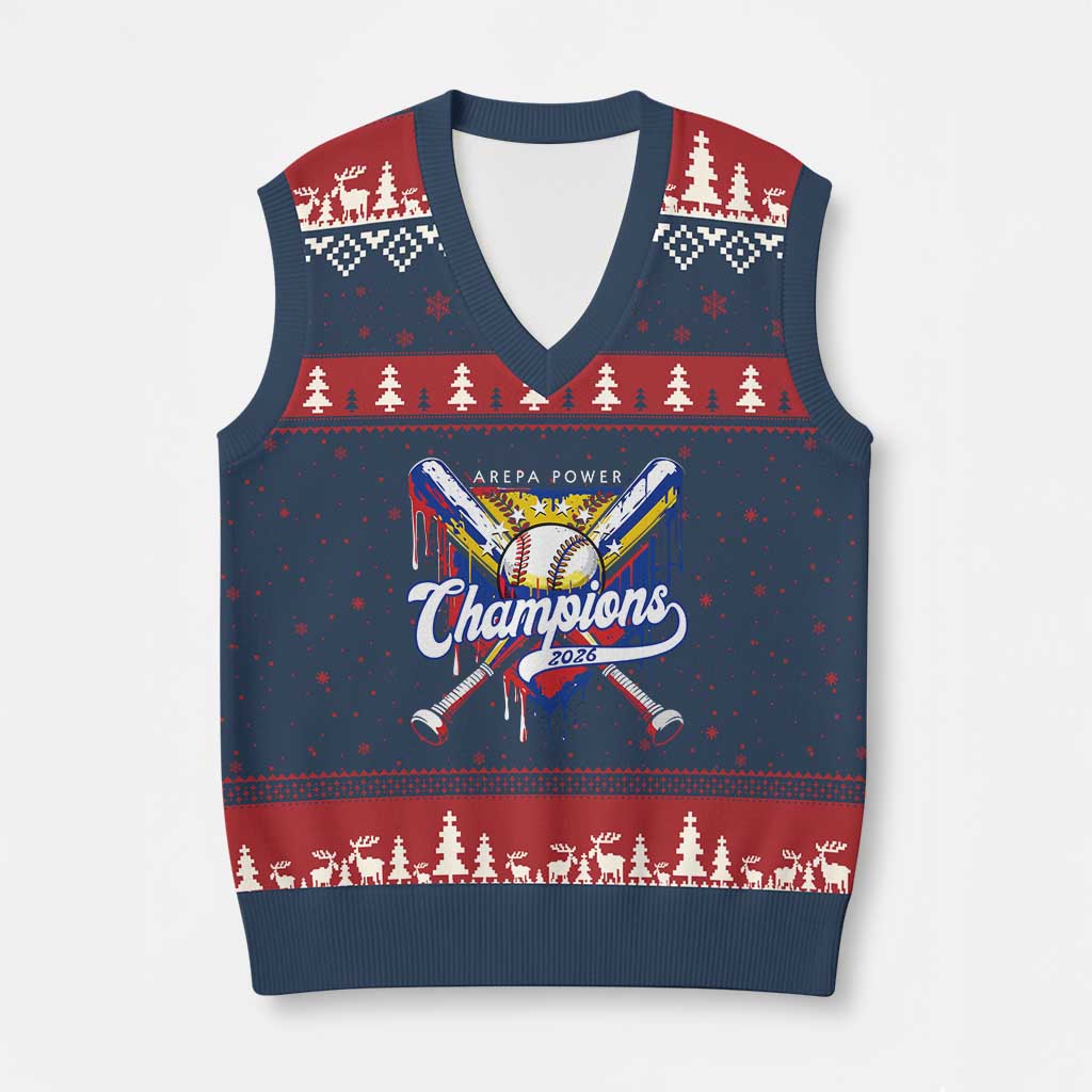 Venezuela Champions 2026 V-Neck Knit Sweater Vest Baseball Lover Home Plate Drip TS11 Navy Red Print Your Wear