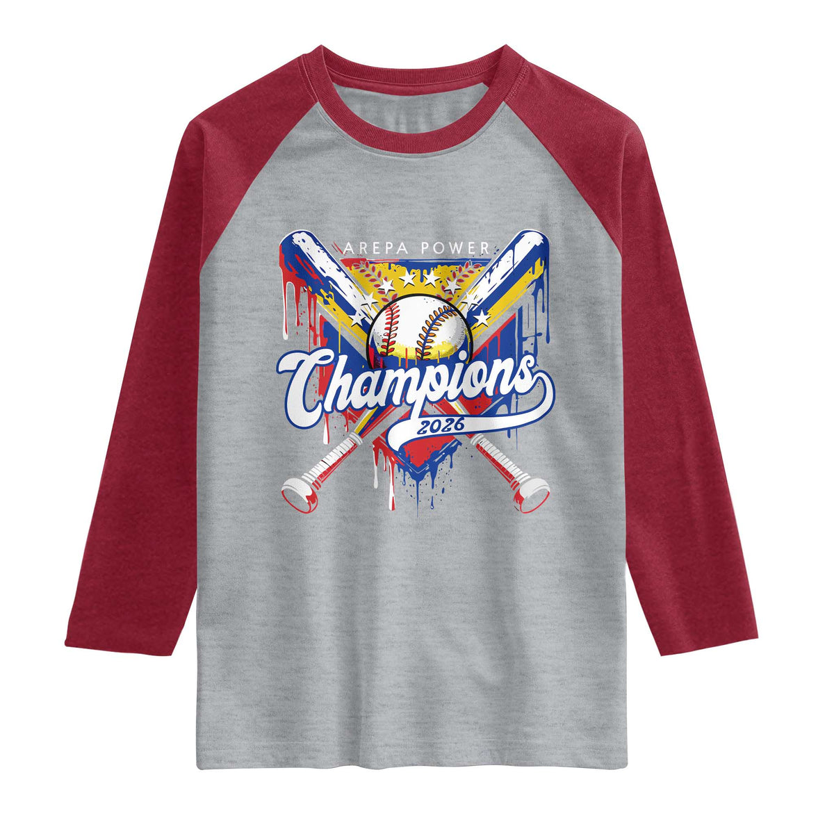 Venezuela Champions 2026 Raglan Shirt Baseball Lover Home Plate Drip TS11 Heather Gray Heather Red Print Your Wear