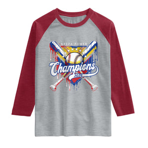 Venezuela Champions 2026 Raglan Shirt Baseball Lover Home Plate Drip TS11 Heather Gray Heather Red Print Your Wear
