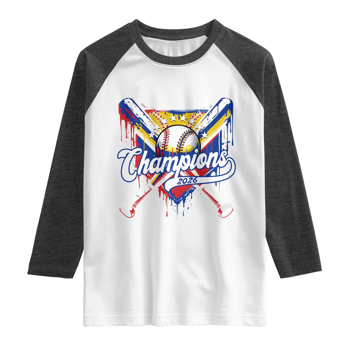 Venezuela Champions 2026 Raglan Shirt Baseball Lover Home Plate Drip TS11 White Heather Charcoal Print Your Wear