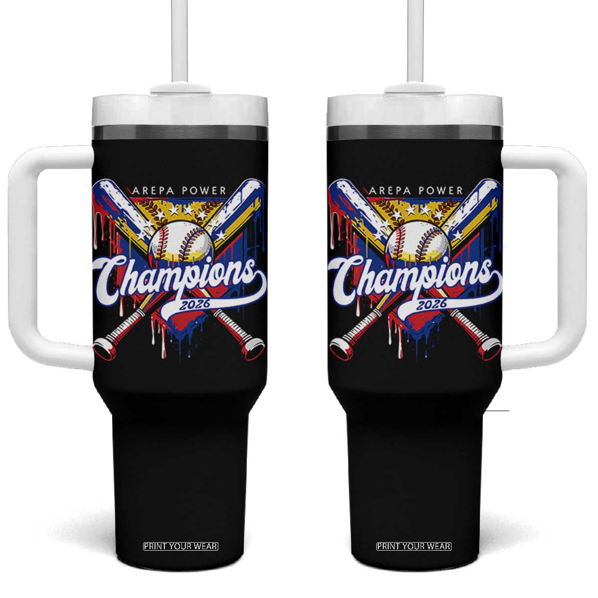 Venezuela Champions 2026 Tumbler With Handle Baseball Lover Home Plate Drip TS11 One Size: 40 oz Black Print Your Wear