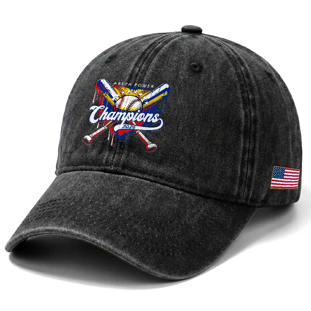 Venezuela Champions 2026 Washed Cotton Baseball Cap Baseball Lover Home Plate Drip TS11 Print Your Wear