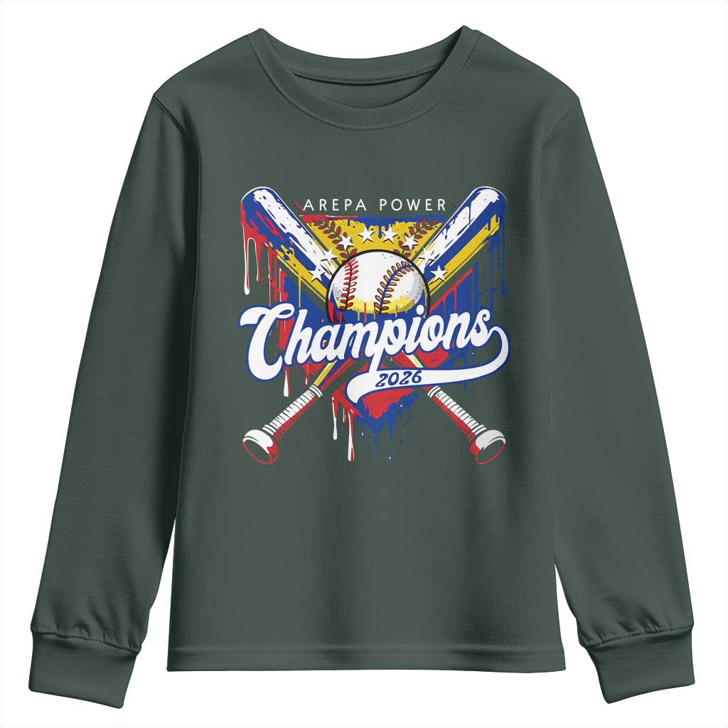 Venezuela Champions 2026 Youth Sweatshirt Baseball Lover Home Plate Drip TS11 Dark Forest Green Print Your Wear