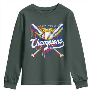 Venezuela Champions 2026 Youth Sweatshirt Baseball Lover Home Plate Drip TS11 Dark Forest Green Print Your Wear