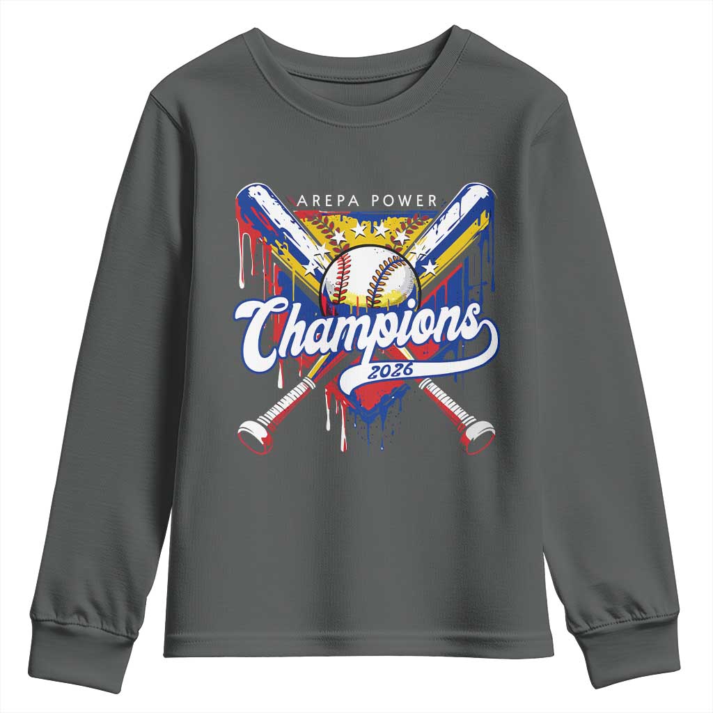 Venezuela Champions 2026 Youth Sweatshirt Baseball Lover Home Plate Drip TS11 Dark Heather Print Your Wear