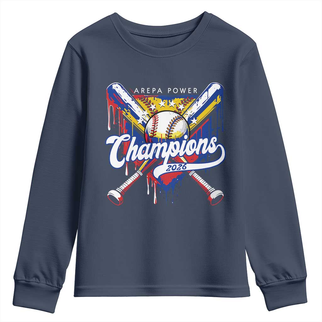 Venezuela Champions 2026 Youth Sweatshirt Baseball Lover Home Plate Drip TS11 Navy Print Your Wear