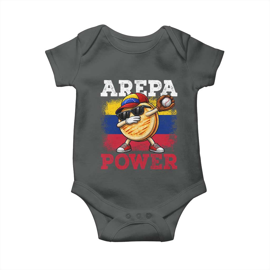 Funny Arepa Power Venezuela Baseball Lover Baby Onesie Cute Dabbing Arepa TS11 Dark Heather Print Your Wear