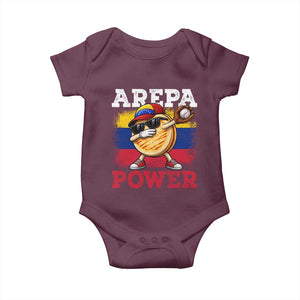 Funny Arepa Power Venezuela Baseball Lover Baby Onesie Cute Dabbing Arepa TS11 Maroon Print Your Wear