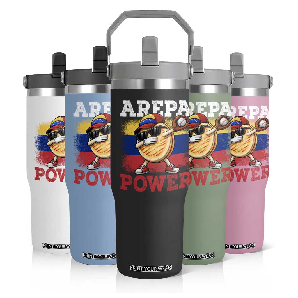 Funny Arepa Power Venezuela Baseball Lover Flip Straw Tumbler Cute Dabbing Arepa TS11 Print Your Wear