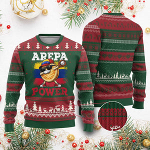 Funny Arepa Power Venezuela Baseball Lover Ugly Christmas Sweater Cute Dabbing Arepa TS11 Red Green Print Your Wear