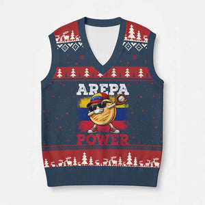 Funny Arepa Power Venezuela Baseball Lover V-Neck Knit Sweater Vest Cute Dabbing Arepa TS11 Navy Red Print Your Wear