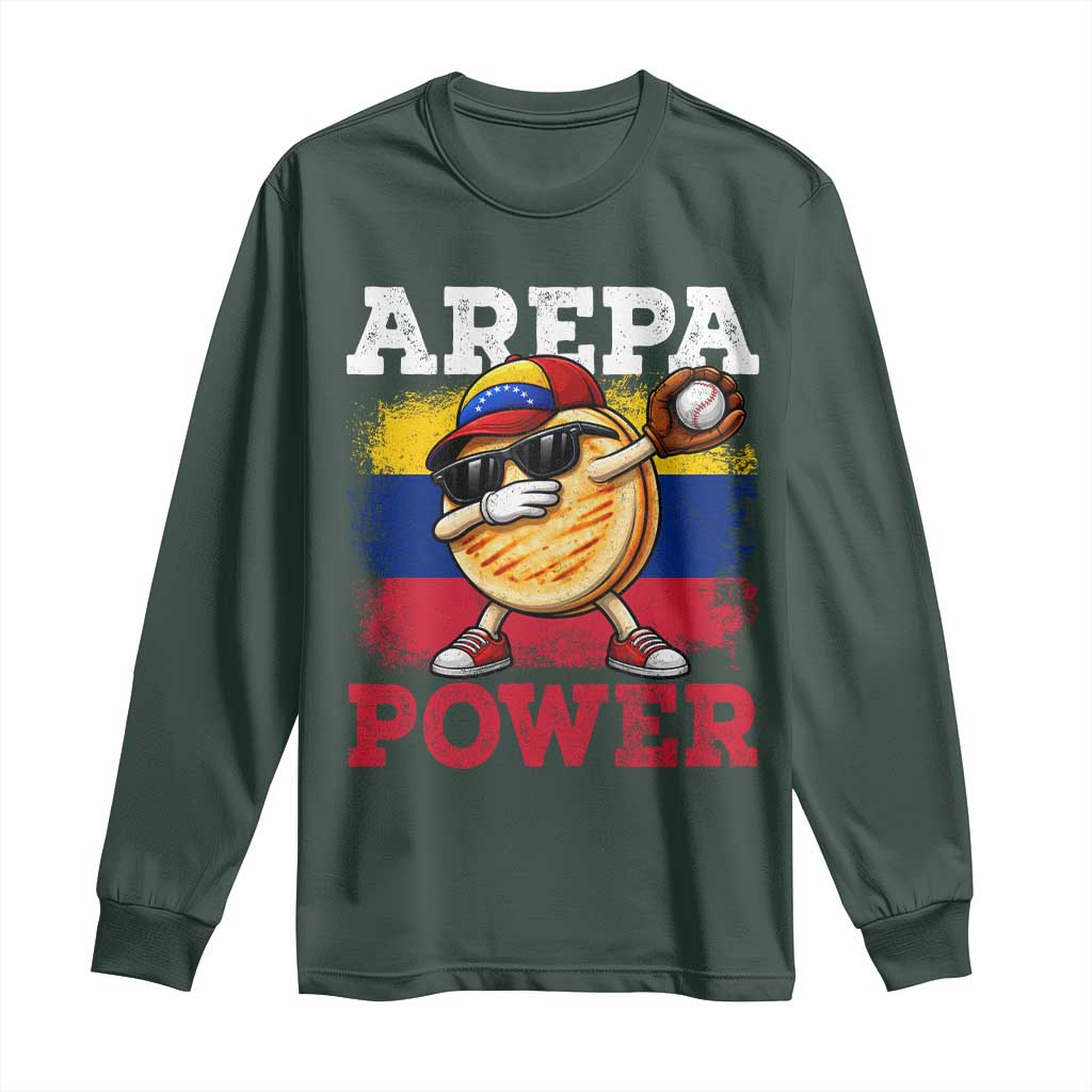 Funny Arepa Power Venezuela Baseball Lover Long Sleeve Shirt Cute Dabbing Arepa TS11 Dark Forest Green Print Your Wear