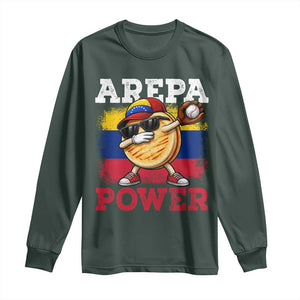 Funny Arepa Power Venezuela Baseball Lover Long Sleeve Shirt Cute Dabbing Arepa TS11 Dark Forest Green Print Your Wear