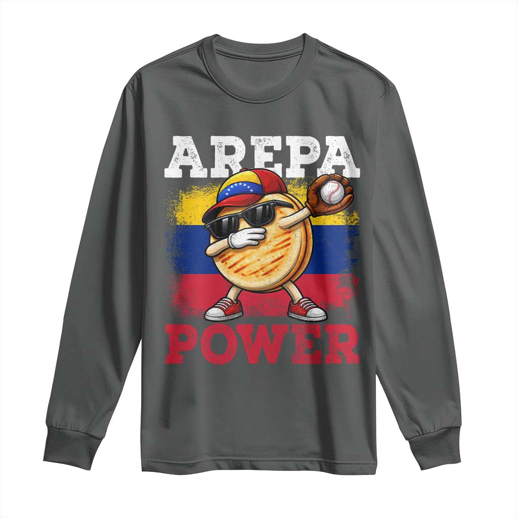 Funny Arepa Power Venezuela Baseball Lover Long Sleeve Shirt Cute Dabbing Arepa TS11 Dark Heather Print Your Wear