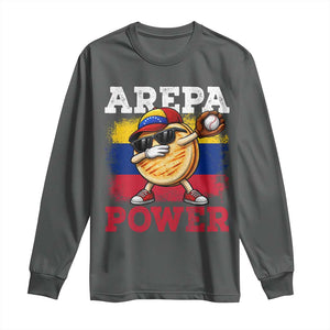 Funny Arepa Power Venezuela Baseball Lover Long Sleeve Shirt Cute Dabbing Arepa TS11 Dark Heather Print Your Wear