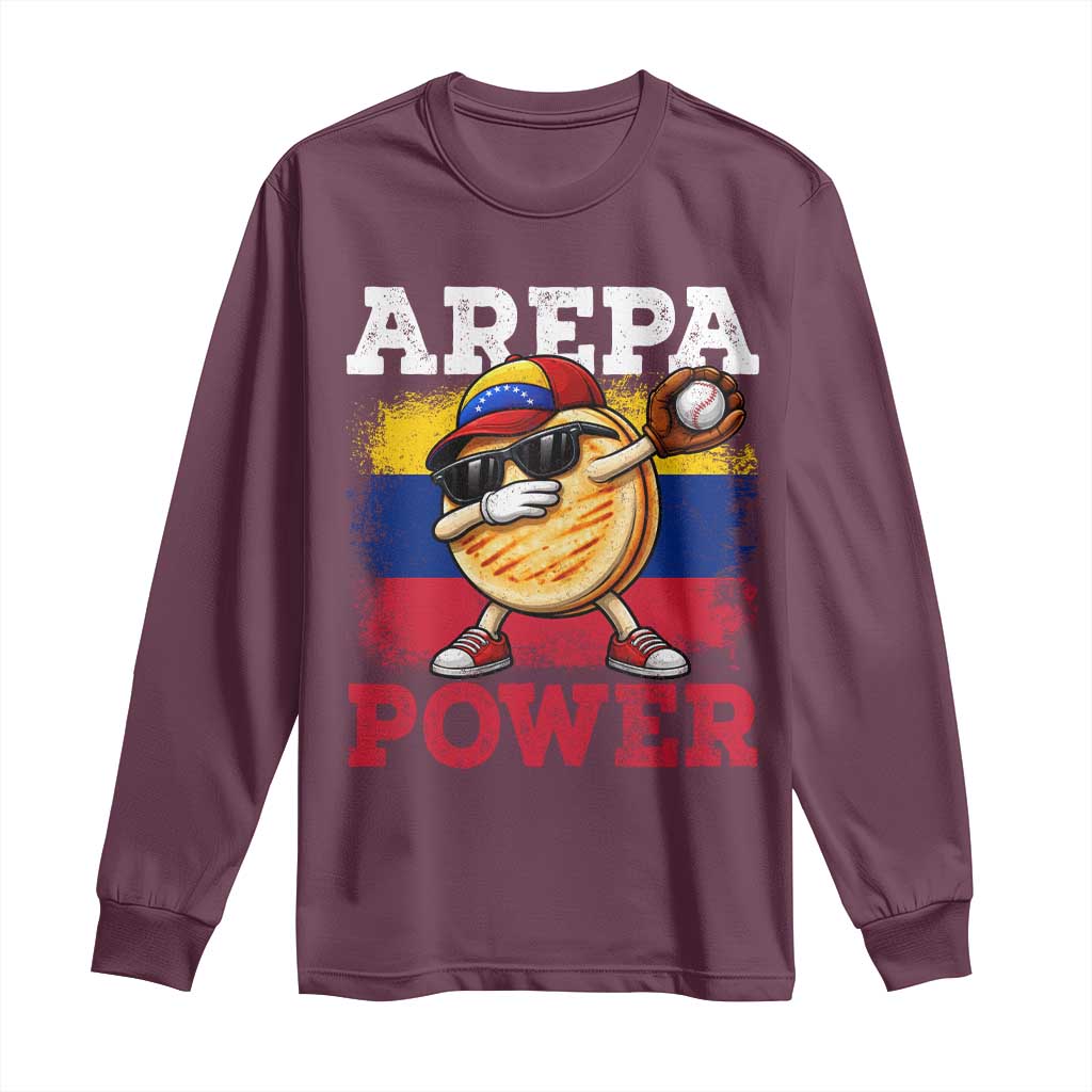 Funny Arepa Power Venezuela Baseball Lover Long Sleeve Shirt Cute Dabbing Arepa TS11 Maroon Print Your Wear