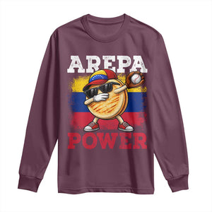 Funny Arepa Power Venezuela Baseball Lover Long Sleeve Shirt Cute Dabbing Arepa TS11 Maroon Print Your Wear