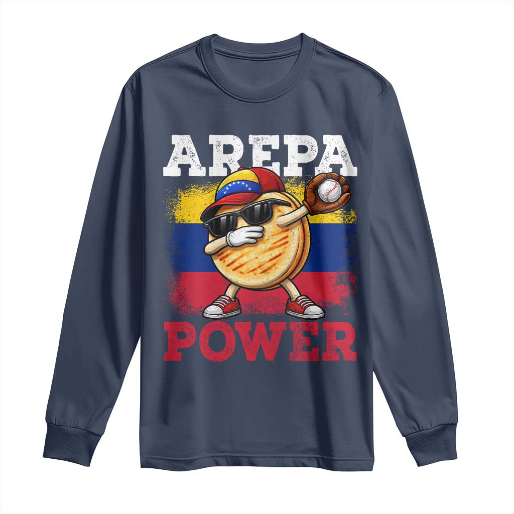 Funny Arepa Power Venezuela Baseball Lover Long Sleeve Shirt Cute Dabbing Arepa TS11 Navy Print Your Wear