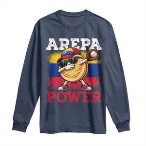 Funny Arepa Power Venezuela Baseball Lover Long Sleeve Shirt Cute Dabbing Arepa TS11 Navy Print Your Wear