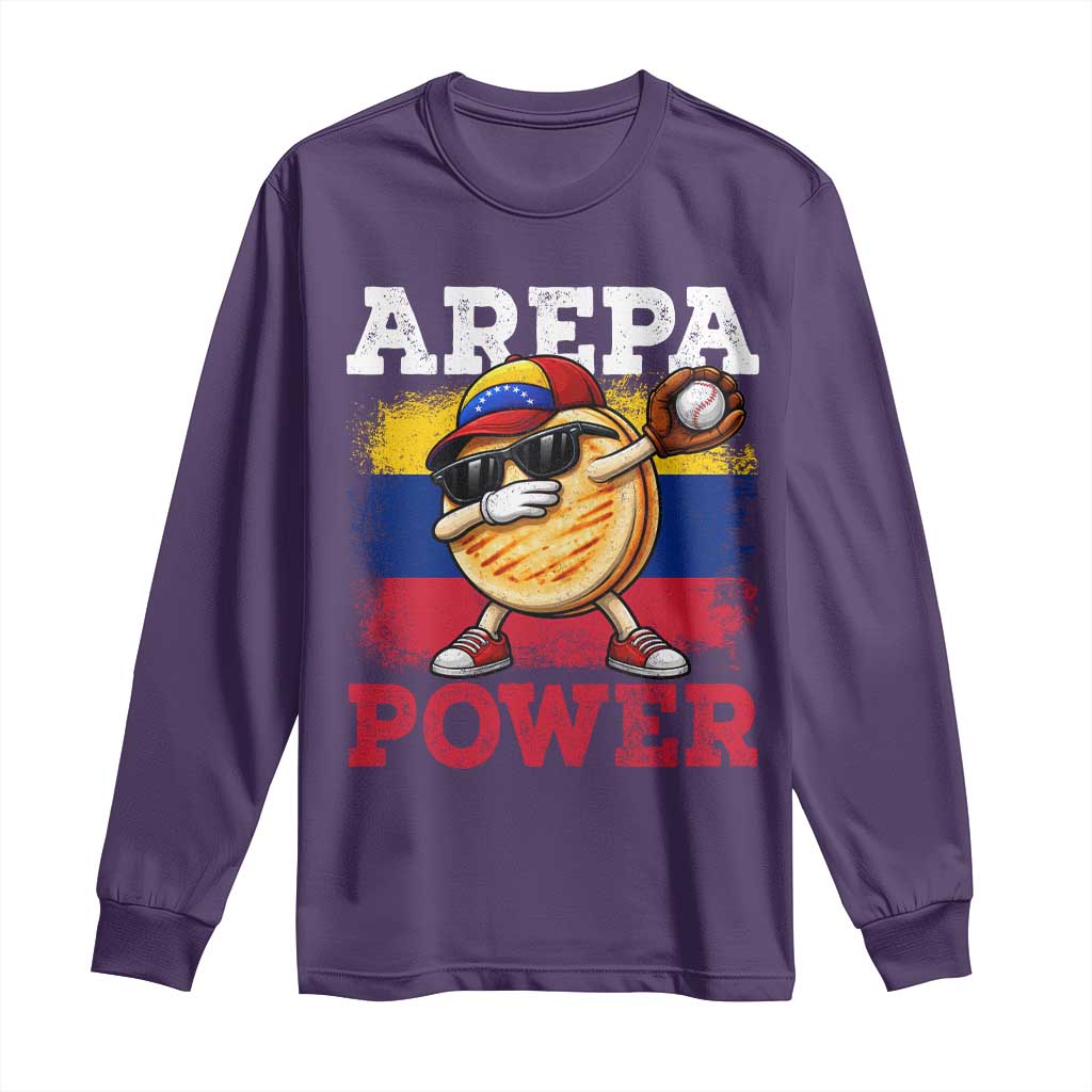 Funny Arepa Power Venezuela Baseball Lover Long Sleeve Shirt Cute Dabbing Arepa TS11 Purple Print Your Wear