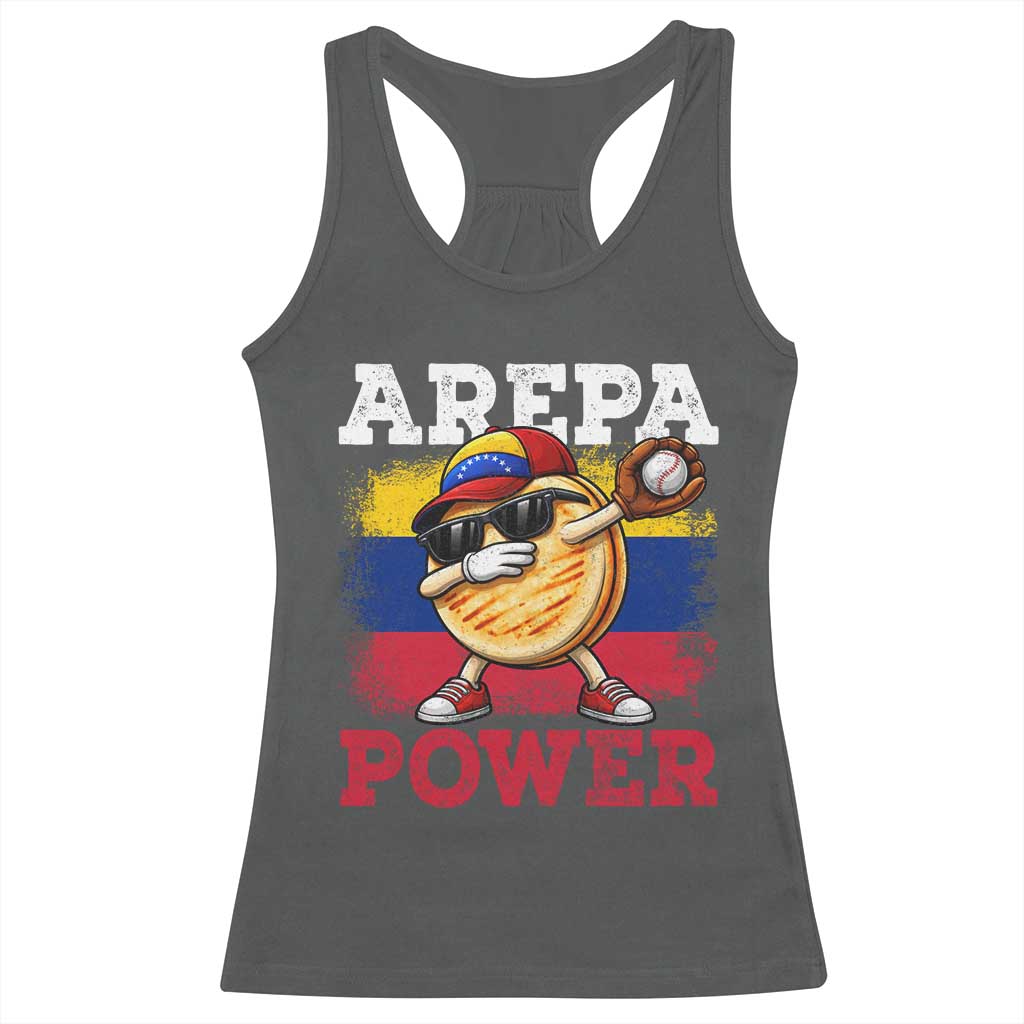 Funny Arepa Power Venezuela Baseball Lover Racerback Tank Top Cute Dabbing Arepa TS11 Dark Heather Print Your Wear