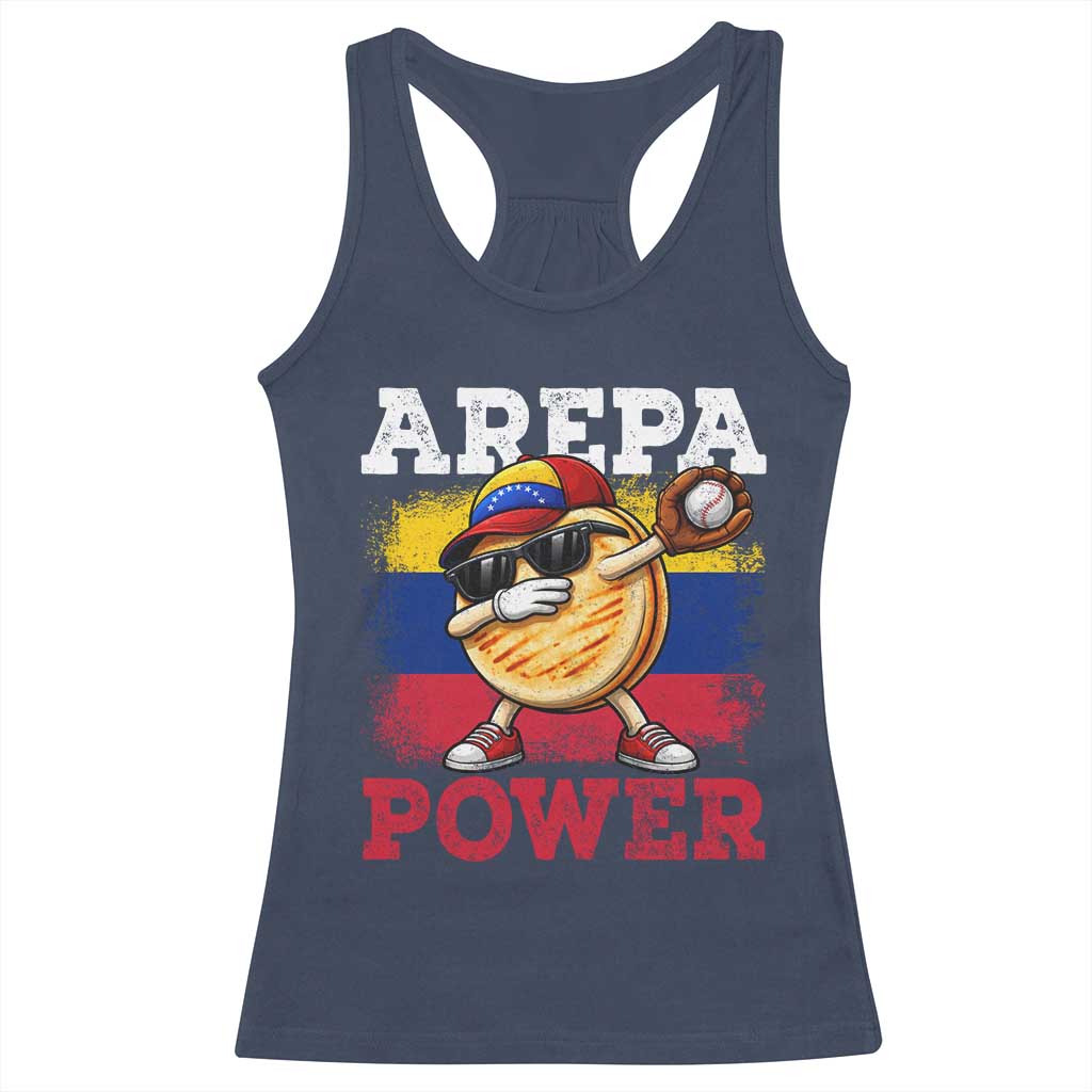 Funny Arepa Power Venezuela Baseball Lover Racerback Tank Top Cute Dabbing Arepa TS11 Navy Print Your Wear