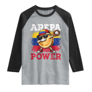 Funny Arepa Power Venezuela Baseball Lover Raglan Shirt Cute Dabbing Arepa TS11 Heather Gray Black Print Your Wear