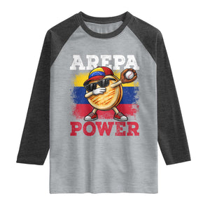 Funny Arepa Power Venezuela Baseball Lover Raglan Shirt Cute Dabbing Arepa TS11 Heather Gray Heather Charcoal Print Your Wear