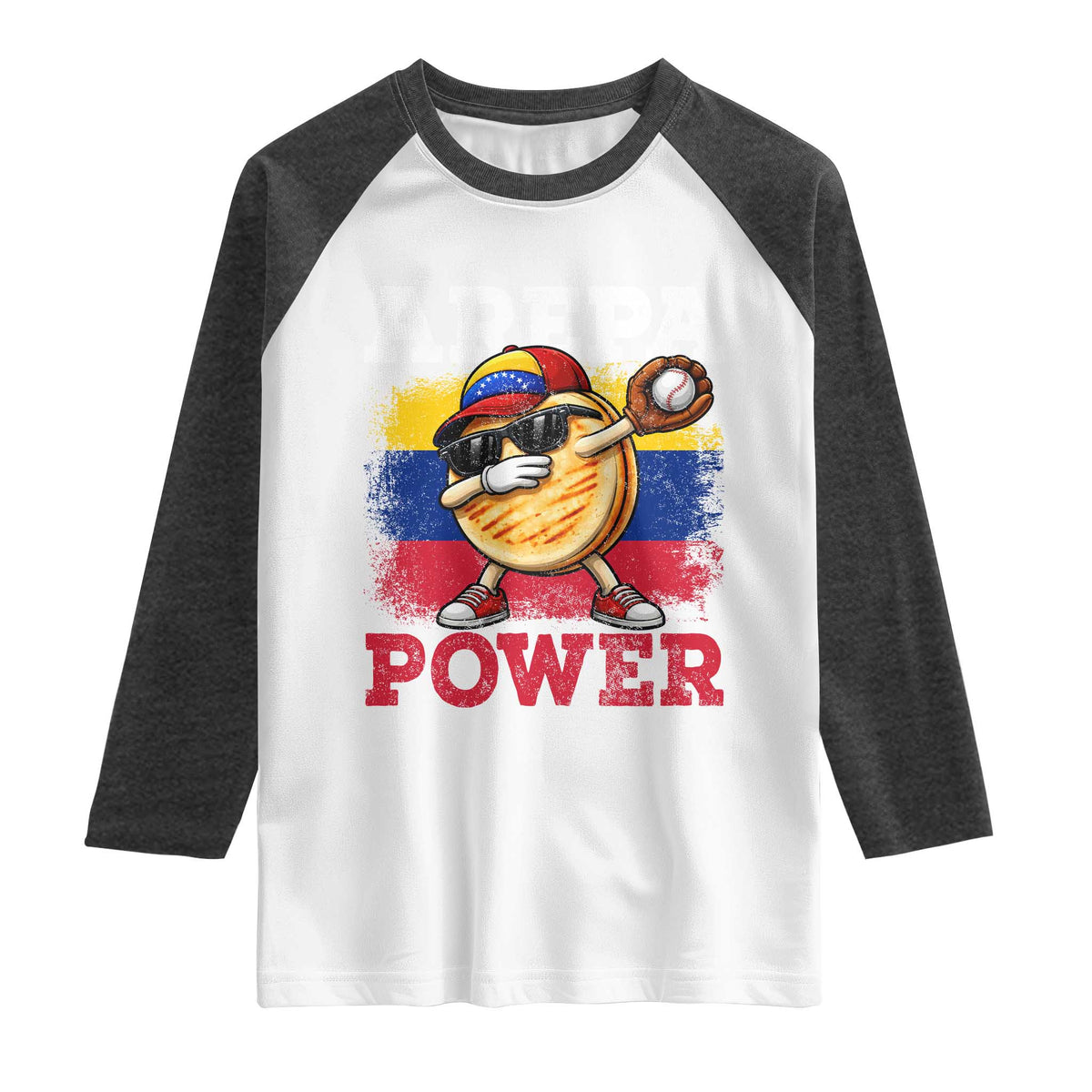 Funny Arepa Power Venezuela Baseball Lover Raglan Shirt Cute Dabbing Arepa TS11 White Heather Charcoal Print Your Wear