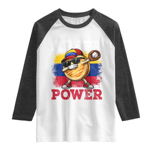 Funny Arepa Power Venezuela Baseball Lover Raglan Shirt Cute Dabbing Arepa TS11 White Heather Charcoal Print Your Wear