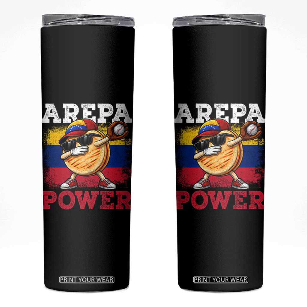 Funny Arepa Power Venezuela Baseball Lover Skinny Tumbler Cute Dabbing Arepa TS11 Black Print Your Wear