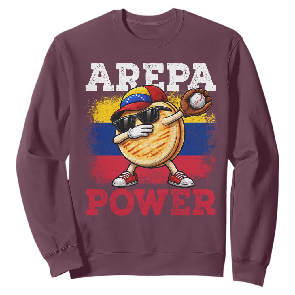 Funny Arepa Power Venezuela Baseball Lover Sweatshirt Cute Dabbing Arepa TS11 Maroon Print Your Wear