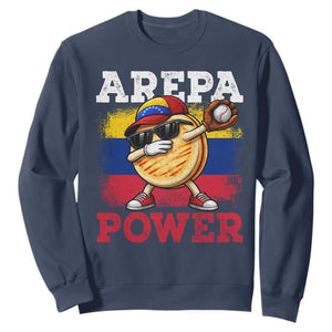 Funny Arepa Power Venezuela Baseball Lover Sweatshirt Cute Dabbing Arepa TS11 Navy Print Your Wear