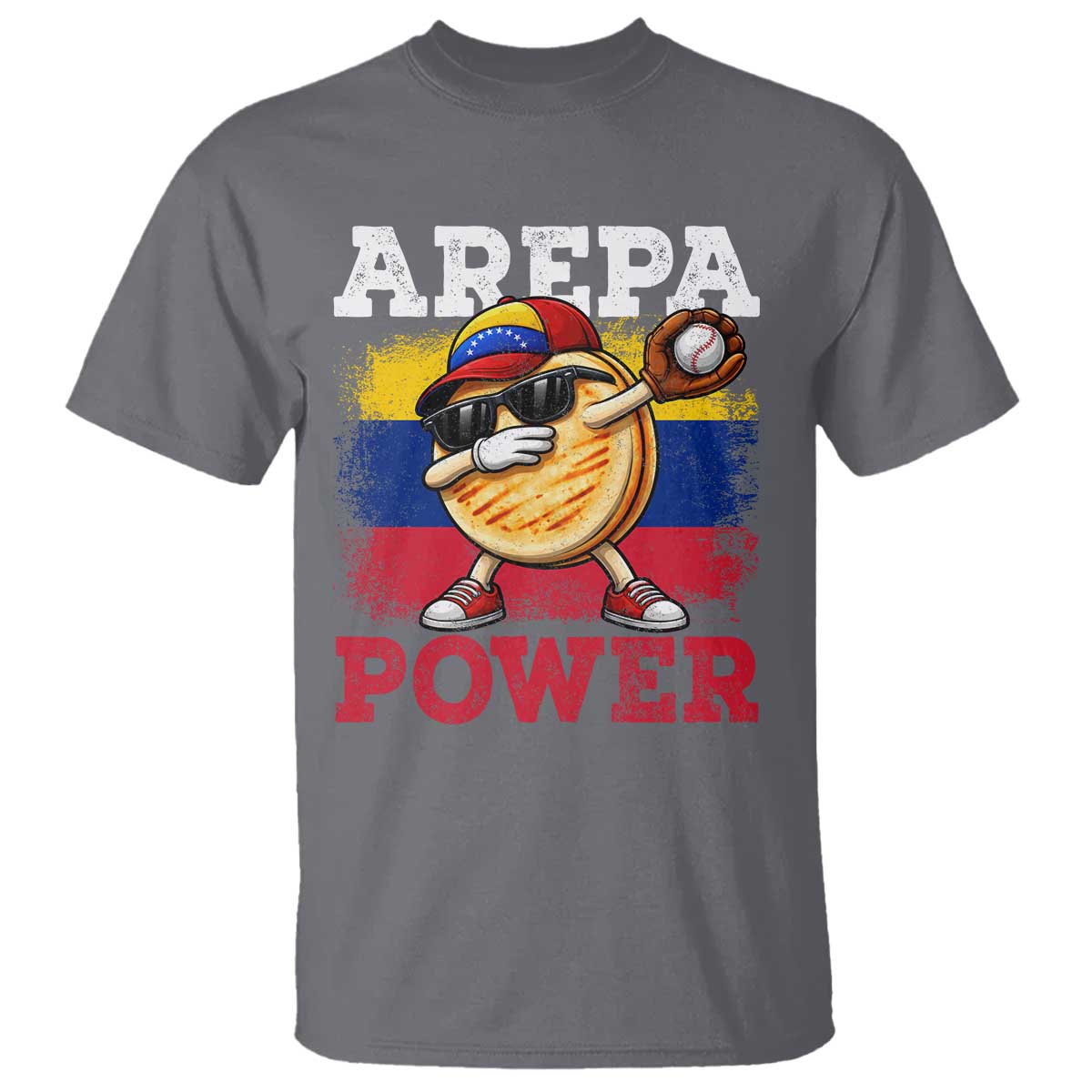 Funny Arepa Power Venezuela Baseball Lover T Shirt - Cute Dabbing Arepa TS11 Charcoal Print Your Wear