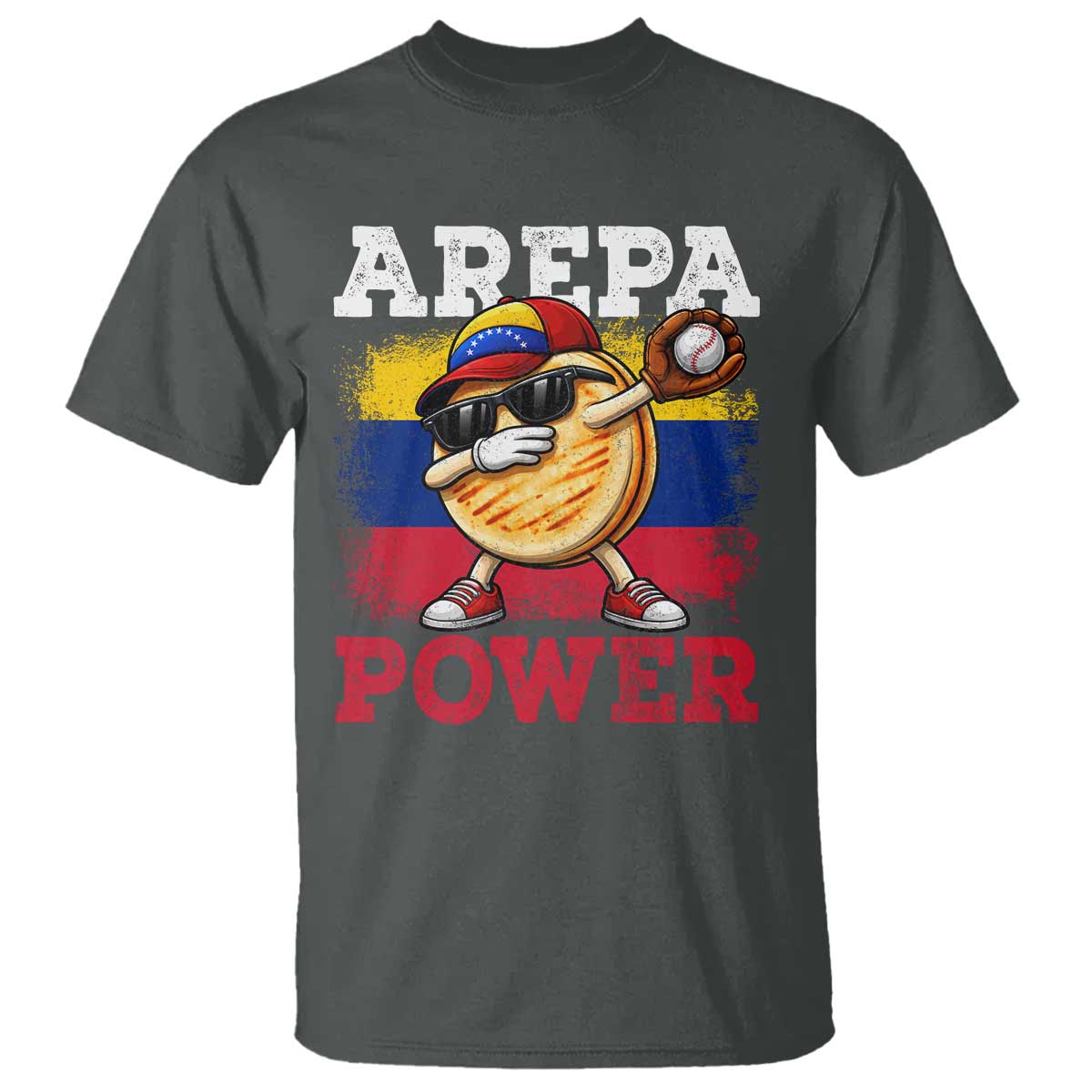Funny Arepa Power Venezuela Baseball Lover T Shirt - Cute Dabbing Arepa TS11 Dark Heather Print Your Wear