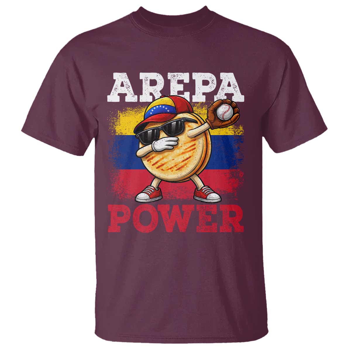 Funny Arepa Power Venezuela Baseball Lover T Shirt - Cute Dabbing Arepa TS11 Maroon Print Your Wear