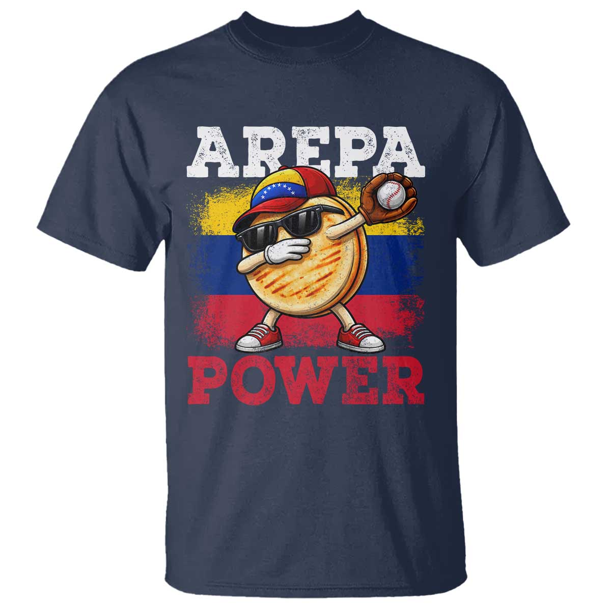 Funny Arepa Power Venezuela Baseball Lover T Shirt - Cute Dabbing Arepa TS11 Navy Print Your Wear